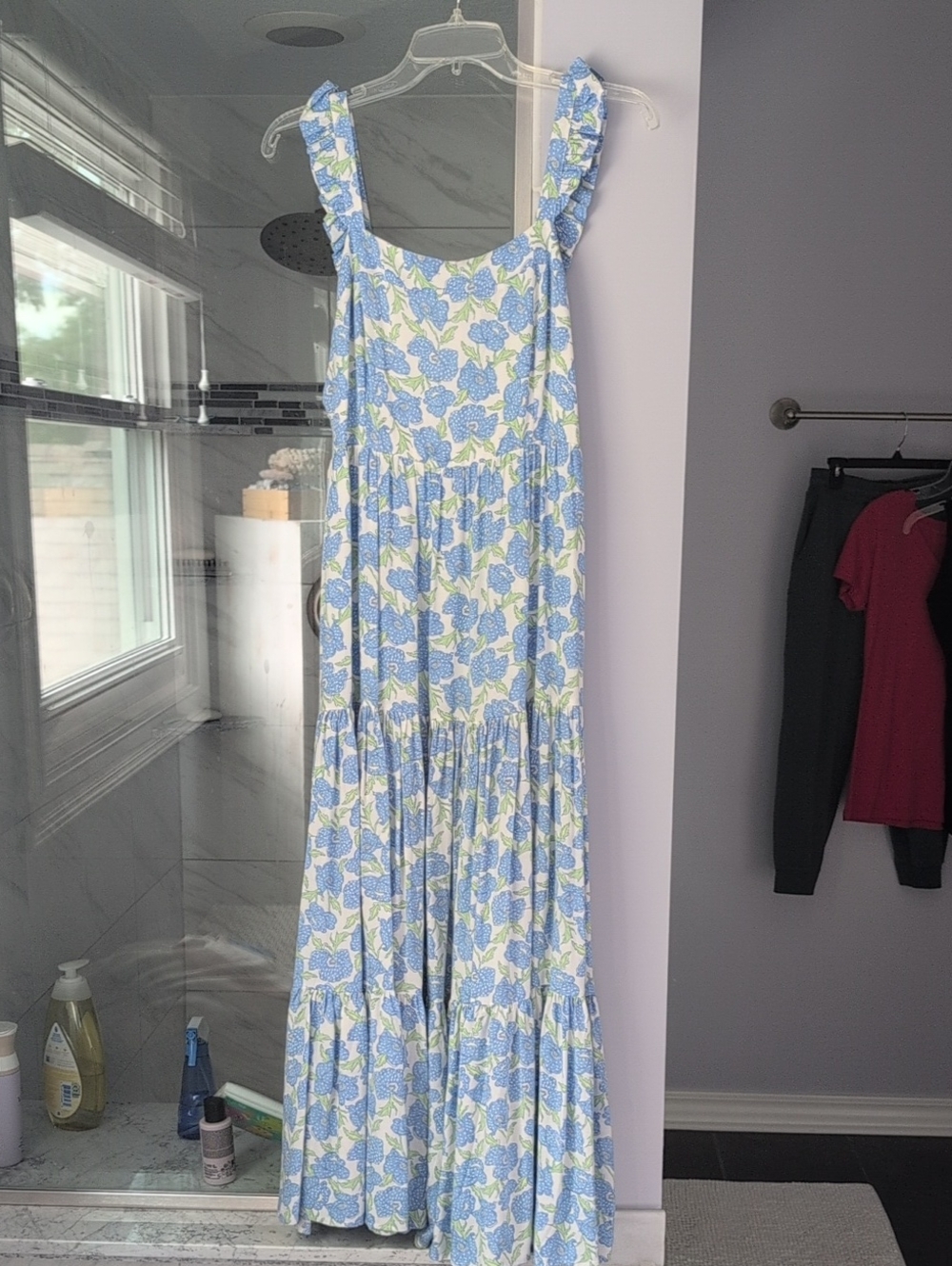 Haute Hippie Blue and White Floral Tiered Maxi Dress